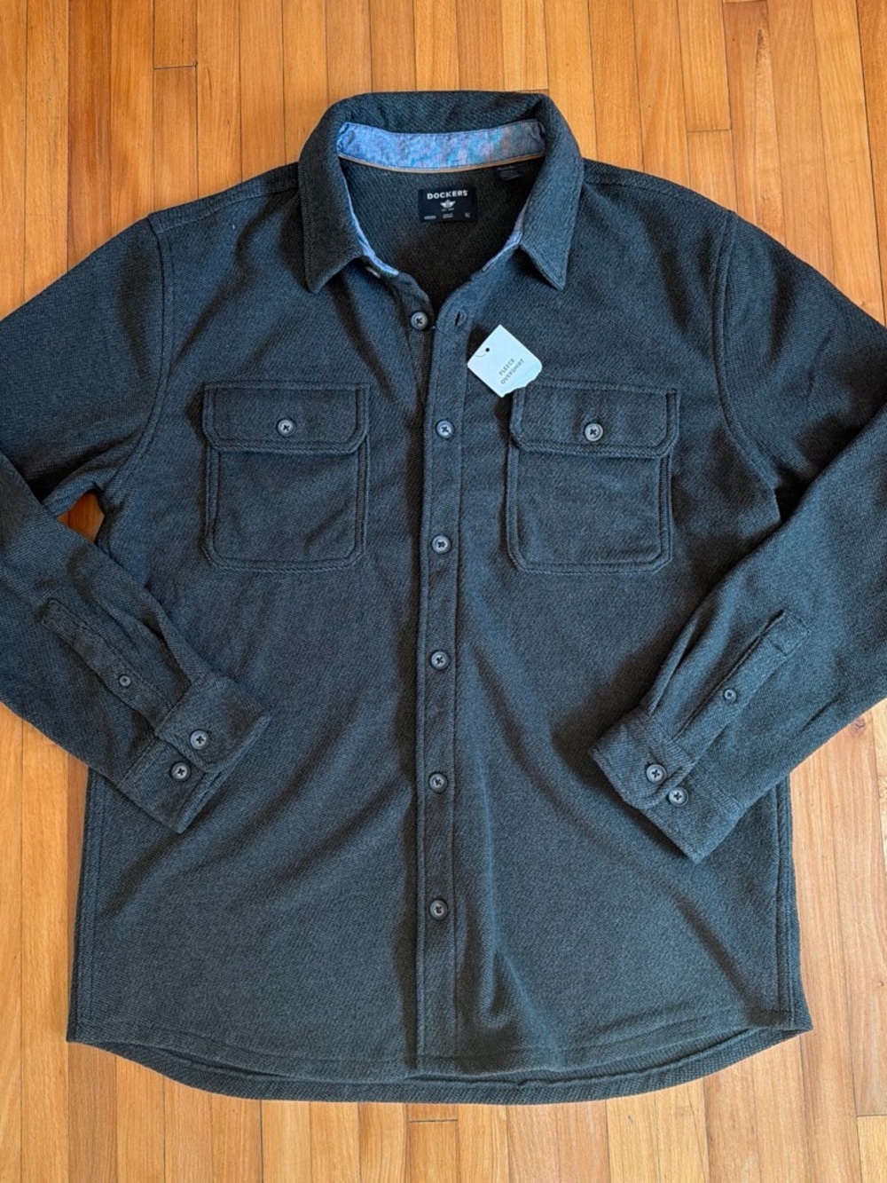 Dockers Men's Charcoal Button-Front Fleece Shirt Jacket